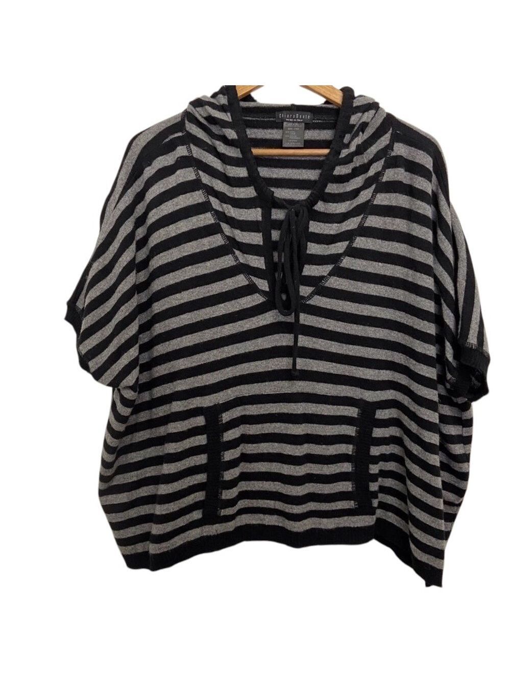 CHIARAMENTE italian wool oversized poncho hood sweater black grey small medium